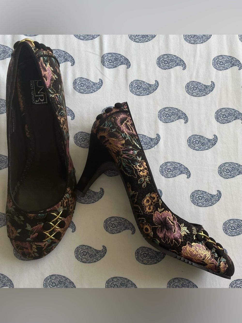 Not Rated Floral Fabric Black High Heel Pumps